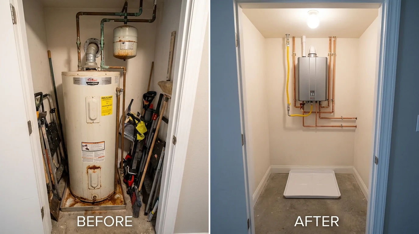 Tank water heater versus wall-mounted tankless unit comparison for Glenpool, OK homeowners