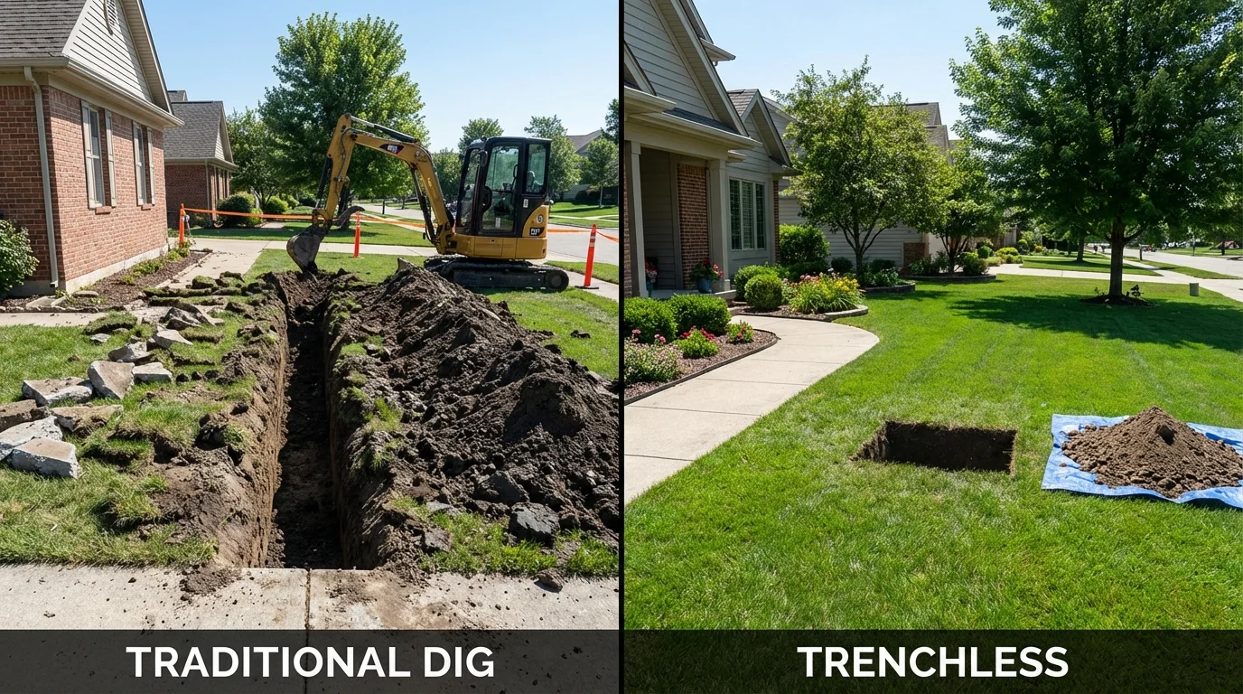 Trenchless sewer repair with minimal yard damage versus traditional excavation in Glenpool, OK
